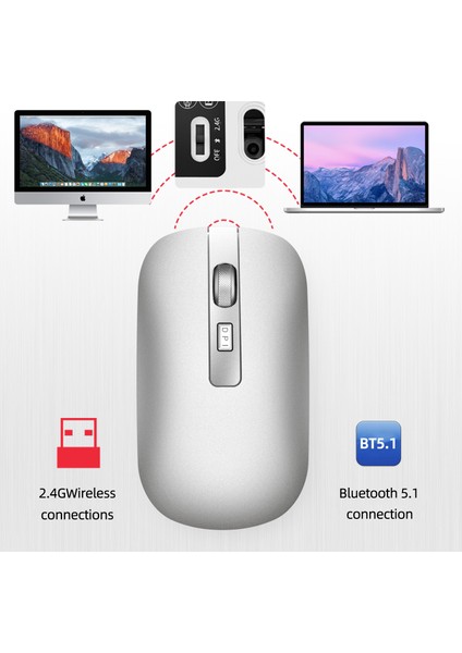 Yeni Sessiz 2.4g Kablosuz Fare, Şarj Edilebilir Metal Tekerlek 4 Düğme 1600 Dpı Ofis ve Ev (Gümüş) (Yurt Dışından)
