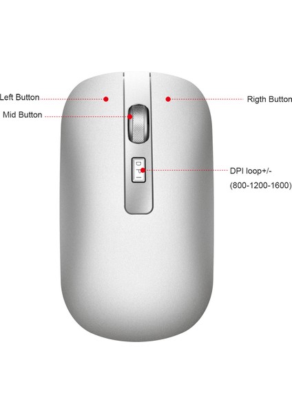 Yeni Sessiz 2.4g Kablosuz Fare, Şarj Edilebilir Metal Tekerlek 4 Düğme 1600 Dpı Ofis ve Ev (Gümüş) (Yurt Dışından) indirimleri