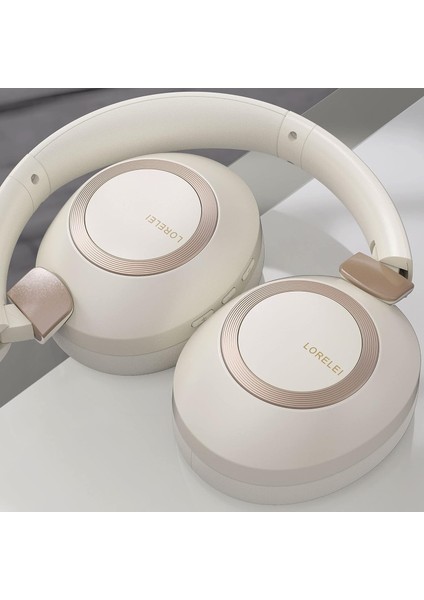 B-C6 Kablosuz Kulak Üstü Kulaklık, 50 Saat Çalma Süresi Katlanabilir Hafif Bluetooth Kulaklık, Derin Bas, Dahili Mikrofon, Hafızalı Köpük Kulaklık, Seyahat Için, Ev Ofis (Bej Beyaz) (Yurt Dışından)