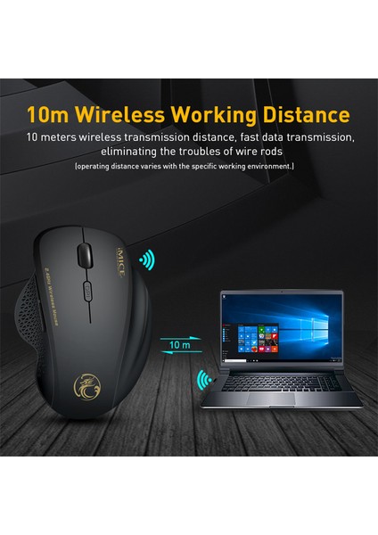 Kablosuz Fare Ergonomik Bilgisayar Faresi Pc Optik Mause USB Alıcılı 6 Düğmeler 2.4 Ghz Kablosuz Fareler 1600 Dpı Dizüstü Bilgisayar Için (Yurt Dışından)