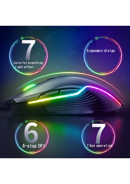 Oyun Faresi Kablolu Oyun Rgb Mekanik Tavuk Yeme Lol Bilgisayar USB (Yurt Dışından)