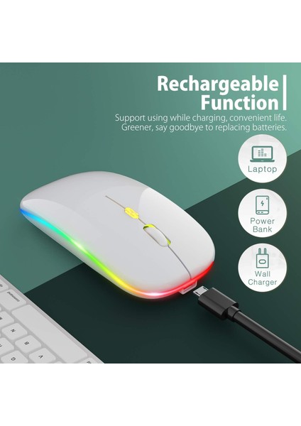 LED Kablosuz Fare, Şarj Edilebilir Ince Sessiz Fare 2.4g Taşınabilir Mobil Optik Ofis Faresi, USB ve Type-C Alıcılı, 3 Ayarlanabilir Dpı (Beyaz) ST-001 (Yurt Dışından) fiyatları