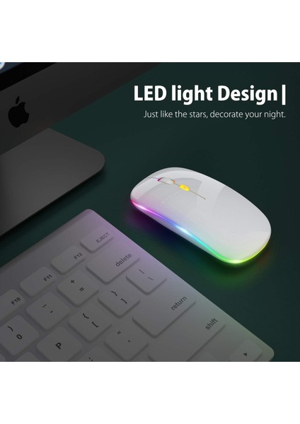 LED Kablosuz Fare, Şarj Edilebilir Ince Sessiz Fare 2.4g Taşınabilir Mobil Optik Ofis Faresi, USB ve Type-C Alıcılı, 3 Ayarlanabilir Dpı (Beyaz) ST-001 (Yurt Dışından) fırsatları