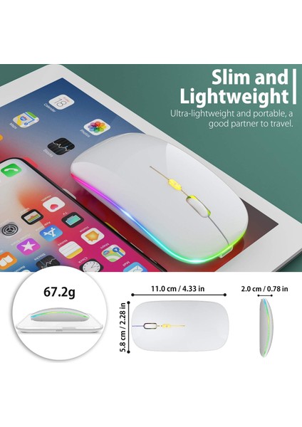 LED Kablosuz Fare, Şarj Edilebilir Ince Sessiz Fare 2.4g Taşınabilir Mobil Optik Ofis Faresi, USB ve Type-C Alıcılı, 3 Ayarlanabilir Dpı (Beyaz) ST-001 (Yurt Dışından) indirimleri
