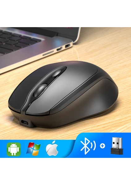 Aieach Şarj Edilebilir Kablosuz Bluetooth Fare Sessiz Kablosuz Bilgisayar Fare USB Ergonomik Gamer Bilgisayar Faresi Dizüstü Macbook (Yurt Dışından)