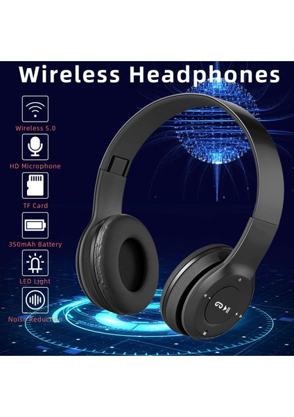 Bluetooth Kulaklıklar Kablosuz Şarj Edilebilir Süper Bas Kulak Üstü Kulaklıklar. Çocuklar Veya Yetişkinler Için Ses Kontrolü. Apple ve Android ile Uyumlu/dahili I ile Ekonomik ve Hafif (Yurt Dışından)