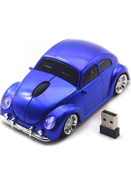 Araba Faresi Kablosuz Fare Dizüstü Masaüstü Bilgisayar Fareleri, 2.4ghz USB Alıcısı ile LED Far (Mavi) (Yurt Dışından)