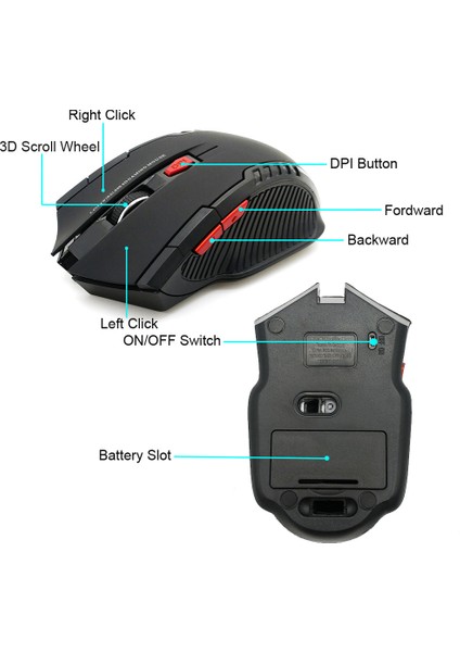 Masaüstü/dizüstü Bilgisayar Için Dpı Ayarlanabilir Düğmeli 2.4 Ghz Kablosuz Pc Bilgisayar Oyun Faresi, Windows Win 7/XP/98/2000/VISTA Için Fit (Yurt Dışından)