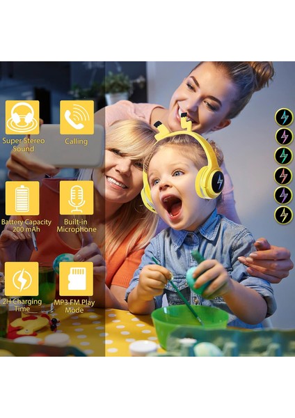 Çocuk Kulaklıkları Bluetooth Kulaklıklar, Renkli LED Işıklar Kablosuz Karikatür Kulaklıklar, Kulak Üstü Kulaklıklar Çocuklar/okul/ipad/tablet/uçak Için Dahili Mikrofon (Yurt Dışından)