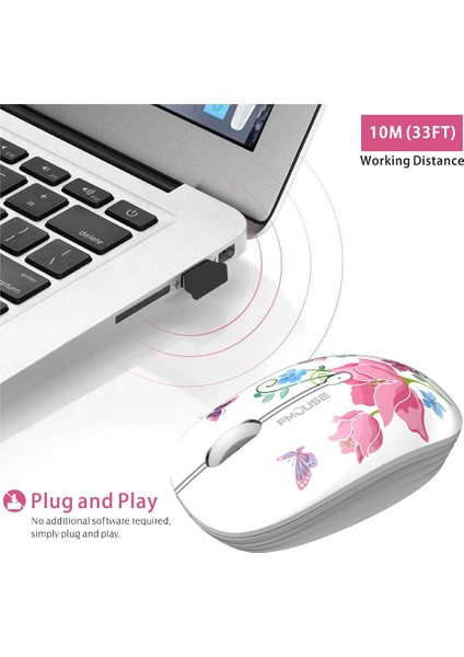 M101 Ergonomi Kablosuz Fare 2.4g Sevimli Optik Karikatür Bilgisayar Sessiz Fareler Dizüstü Bilgisayar Için USB Alıcı ile Çocuk Kız Hediye Macbook (Yurt Dışından)