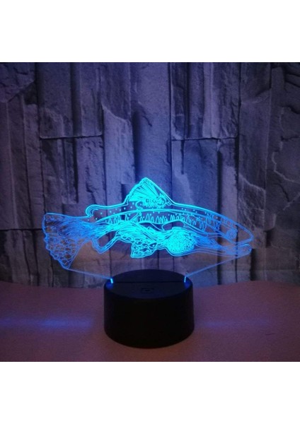 3D Balık Gece Lambası Illüzyon Lambası 7 Renk Değişimi L (Yurt Dışından)
