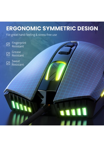 Onıkuma Kablolu Oyun Faresi 6 Seviye Ayarlanabilir 6400 Dpı 7 Programlanabilir Düğme 7 Rgb Aydınlatma Modu Pc Gamer Için Ergonomik Fareler (Yurt Dışından)