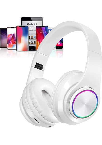 Bluetooth Kulak Üstü Kulaklıklar, Renkli LED Işıklar Dahili Mikrofonlu Kulaklıklar, Hafif, Sınıf/ev Ofis/pc/mobil Için Kablolu ve Kablosuz Katlanabilir Hifi Stereo Kulaklıklar (Yurt Dışından)