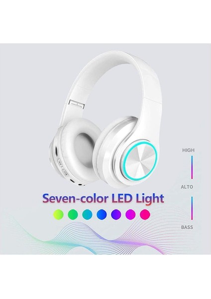 Bluetooth Kulak Üstü Kulaklıklar, Renkli LED Işıklar Dahili Mikrofonlu Kulaklıklar, Hafif, Sınıf/ev Ofis/pc/mobil Için Kablolu ve Kablosuz Katlanabilir Hifi Stereo Kulaklıklar (Yurt Dışından)