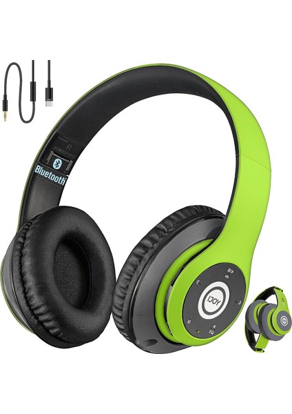 Bluetooth Kulak Üstü Kulaklık, Kablosuz ve Kablolu Katlanabilir Kulaklık Dahili Mikrofon, Fm, Micro Sd Kart Yuvası - (Yeşil) Yetişkin Çocuk Erkek Kadın (Yurt Dışından)