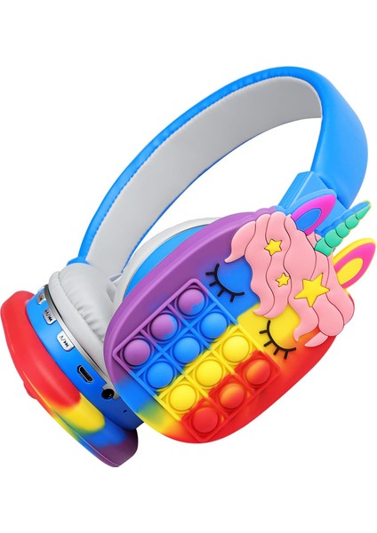 Kızlar Için Bluetooth Kulaklıklar Kablosuz Kadın Erkek Fidget Bubbles Sevimli Kablosuz Oyun Kulaklığı Kulak Üstü Akıllı Telefon Tablet Pc Için Dahili Mikrofon, Mavi (Yurt Dışından)