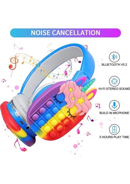 Kızlar Için Bluetooth Kulaklıklar Kablosuz Kadın Erkek Fidget Bubbles Sevimli Kablosuz Oyun Kulaklığı Kulak Üstü Akıllı Telefon Tablet Pc Için Dahili Mikrofon, Mavi (Yurt Dışından)