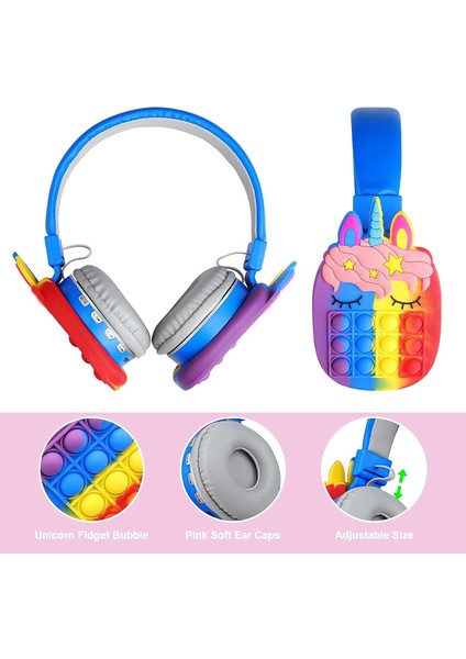 Kızlar Için Bluetooth Kulaklıklar Kablosuz Kadın Erkek Fidget Bubbles Sevimli Kablosuz Oyun Kulaklığı Kulak Üstü Akıllı Telefon Tablet Pc Için Dahili Mikrofon, Mavi (Yurt Dışından)