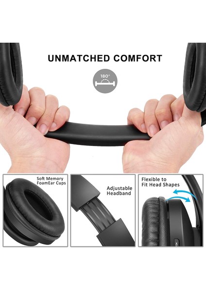 Bluetooth Kulaklık Kulak Üstü, Katlanabilir Kablosuz ve Kablolu Stereo Kulaklık Mikro Sd/tf, Cep Telefonu, Pc Için Fm, Yumuşak Kulaklıklar ve Uzun Süreli Kullanım Için Hafif (Siyah) (Yurt Dışından)