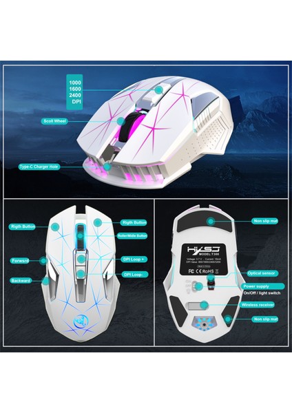 Şarj Edilebilir Kablosuz Fare Bilgisayar Faresi Gamer 2.4g 400 Dpı Ergonomik Ayarlanabilir Ofis Ev Pc Fareler Dizüstü Pc Oyun Faresi (Yurt Dışından) fırsatları