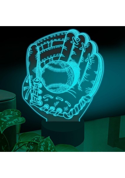 , Müzik 3D LED Masa Lambası, Caz Trompet I 8 "x 10" Siyah Taban Beyzbol Eldivenli Topları Yakalamak Oyuncu (Yurt Dışından)