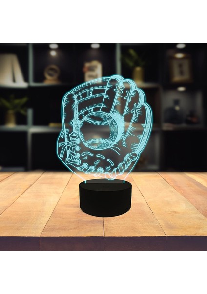 , Müzik 3D LED Masa Lambası, Caz Trompet I 8 "x 10" Siyah Taban Beyzbol Eldivenli Topları Yakalamak Oyuncu (Yurt Dışından)