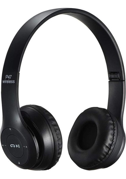P47 5.0+ Edr Kablosuz Şarj Edilebilir Bluetooth Kulak Üstü Kulaklık, Katlanabilir Mikrofonlu Kulaklık (Siyah) (Yurt Dışından)