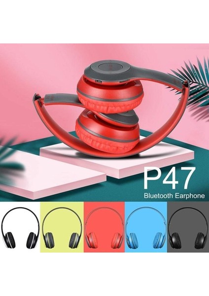 P47 5.0+ Edr Kablosuz Şarj Edilebilir Bluetooth Kulak Üstü Kulaklık, Katlanabilir Mikrofonlu Kulaklık (Siyah) (Yurt Dışından)