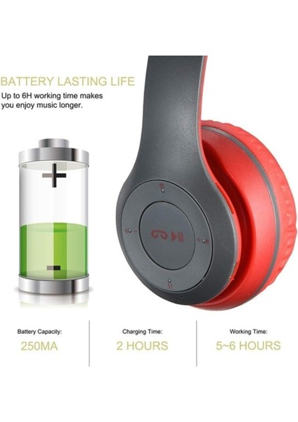 P47 5.0+ Edr Kablosuz Şarj Edilebilir Bluetooth Kulak Üstü Kulaklık, Katlanabilir Mikrofonlu Kulaklık (Siyah) (Yurt Dışından)
