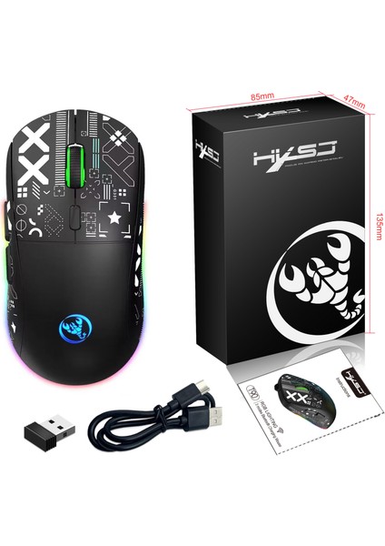 Kablosuz Fare Üç Modlu Bt + 2.4gusb Şarj Edilebilir Optik Rgb Glow 6 Anahtar 3600 Dpı Dizüstü Ofis Gamer Için USB Alıcılı (Yurt Dışından)