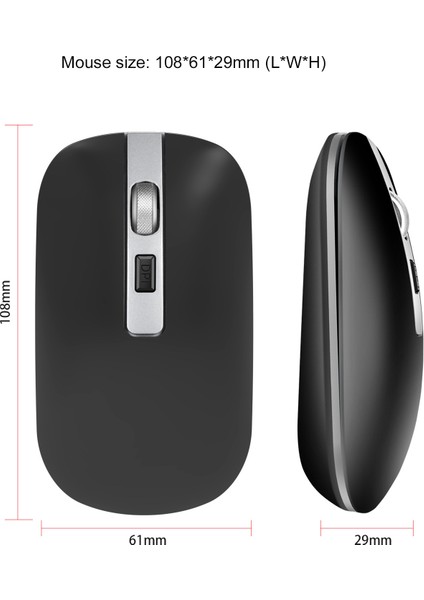 Bluetooth 5.1 Şarj Edilebilir Kablosuz Fare, Metal Tekerlekli Sessiz 2.4g Fare Şarj Edilebilir (Siyah) (Yurt Dışından) fırsatları