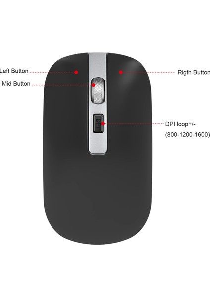 Bluetooth 5.1 Şarj Edilebilir Kablosuz Fare, Metal Tekerlekli Sessiz 2.4g Fare Şarj Edilebilir (Siyah) (Yurt Dışından) indirimleri