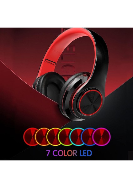 Bluetooth Kulak Üstü Kulaklıklar, Dahili Mikrofonlu Katlanabilir LED Stereo Kulaklıklar, Pc/akıllı Telefon/tv Için Gürültü Önleyici Kablosuz Kulaklık (Siyah ve Kırmızı) (Yurt Dışından)