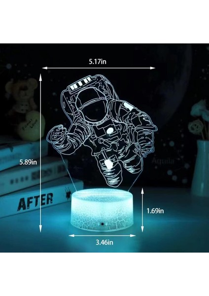 3D Gece Işığı Lambası, Astronot Illüzyonu Gece Uçuşu (Yurt Dışından)