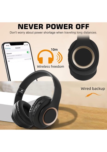 Mikrofonlu Kulak Üstü Bluetooth Kulaklık, Bt Kulaklık, Katlanabilir Kablosuz ve Kablolu Stereo Kulaklık Mikro Sd/tf, Fm, Yumuşak Kulaklıklar ve Uzun Süreli Kullanım Için Hafif (Siyah) (Yurt Dışından)
