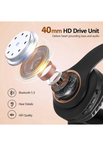 Mikrofonlu Kulak Üstü Bluetooth Kulaklık, Bt Kulaklık, Katlanabilir Kablosuz ve Kablolu Stereo Kulaklık Mikro Sd/tf, Fm, Yumuşak Kulaklıklar ve Uzun Süreli Kullanım Için Hafif (Siyah) (Yurt Dışından)