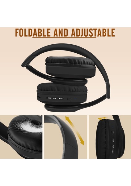 Mikrofonlu Kulak Üstü Bluetooth Kulaklık, Bt Kulaklık, Katlanabilir Kablosuz ve Kablolu Stereo Kulaklık Mikro Sd/tf, Fm, Yumuşak Kulaklıklar ve Uzun Süreli Kullanım Için Hafif (Siyah) (Yurt Dışından)