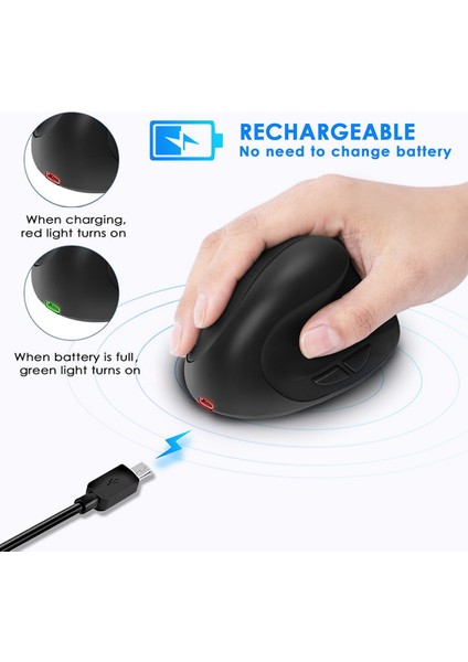BTS-908 Sıcak Satış Şarj Edilebilir Dikey Fare Ergonomik Kablosuz Fare 2.4g USB Alıcı 1600 Ayarlanabilir Dpı 6 Düğme Fare (Yurt Dışından)
