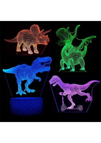 3D Futbol Gece Lambası, 4 Desen 3D Hologram Illus Dinozor (Yurt Dışından)