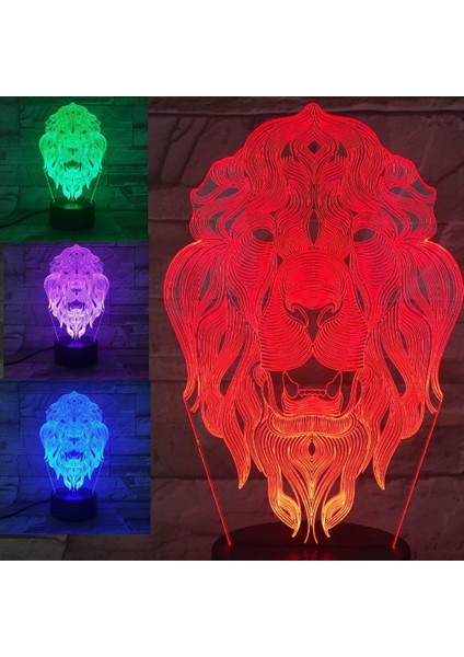3D Aslan Hayvan Gece Lambası USB Dokunmatik Anahtar Dekor (Yurt Dışından)