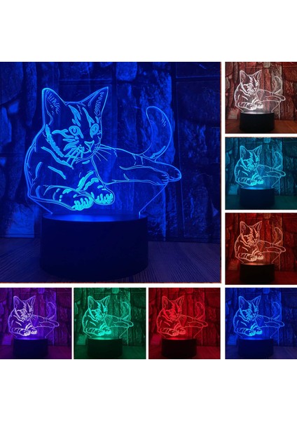 Pet Kedi Oyuncakları Uzaktan Kumandalı 3D LED Akrilik Gece Lambası (Yurt Dışından)