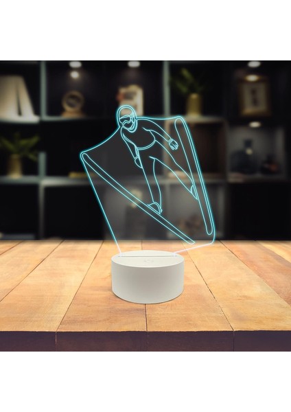 , Spor 3D LED Masa Lambası, Golf Oyuncusu Merhaba 8" x 10" Beyaz Taban Skii Jump Atlet Trick Move Art (Yurt Dışından)