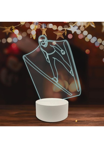 , Spor 3D LED Masa Lambası, Golf Oyuncusu Merhaba 8" x 10" Beyaz Taban Skii Jump Atlet Trick Move Art (Yurt Dışından)