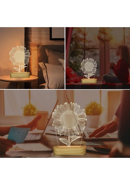 Çocuklar Kızlar Kadınlar Için Ayçiçeği Lambası 3D Gece Lambası (Yurt Dışından)
