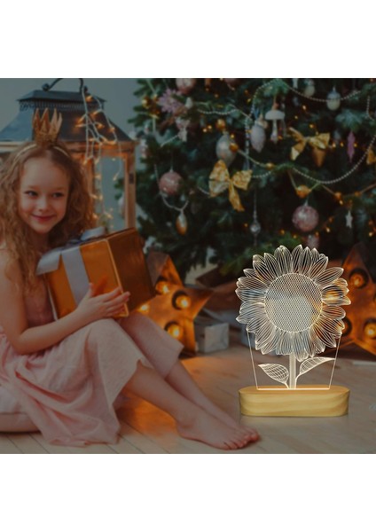Çocuklar Kızlar Kadınlar Için Ayçiçeği Lambası 3D Gece Lambası (Yurt Dışından)