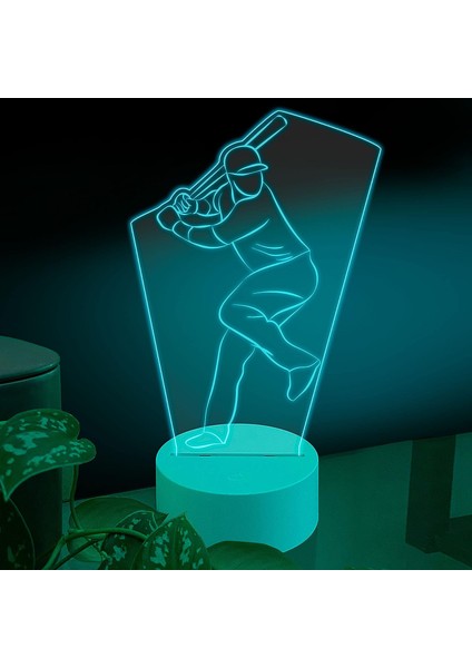 , Spor 3D LED Masa Lambası, Golf Oyuncusu Merhaba 8" x 10" Yarasa Maç Takımı Oyuncusu ile Beyaz Taban Beyzbol Vuruşu (Yurt Dışından)