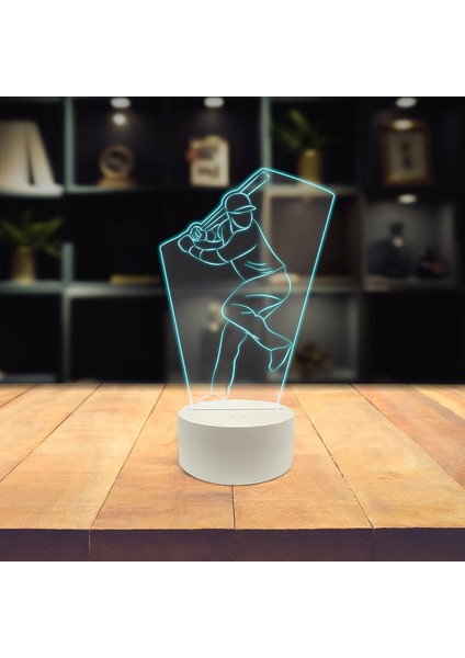 , Spor 3D LED Masa Lambası, Golf Oyuncusu Merhaba 8" x 10" Yarasa Maç Takımı Oyuncusu ile Beyaz Taban Beyzbol Vuruşu (Yurt Dışından)