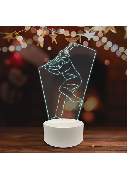 , Spor 3D LED Masa Lambası, Golf Oyuncusu Merhaba 8" x 10" Yarasa Maç Takımı Oyuncusu ile Beyaz Taban Beyzbol Vuruşu (Yurt Dışından)