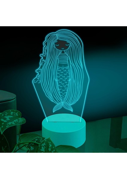 Spor 3D LED Masa Lambası, Golf Oyuncusu Merhaba 8" x 10" Beyaz Taban Balık Kuyruğu ile Okyanus Kadınının Peri Masalı (Yurt Dışından)
