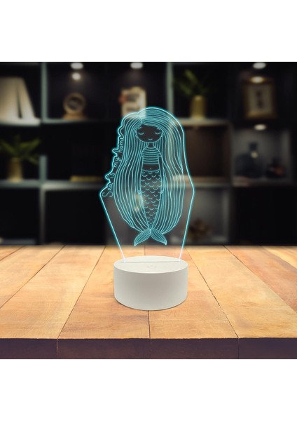 Spor 3D LED Masa Lambası, Golf Oyuncusu Merhaba 8" x 10" Beyaz Taban Balık Kuyruğu ile Okyanus Kadınının Peri Masalı (Yurt Dışından)